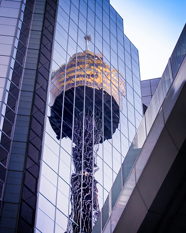 Sydney Tower as seen as a reflection in glass