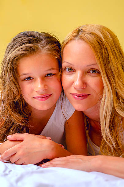Beautifull mom and daughter stock photo