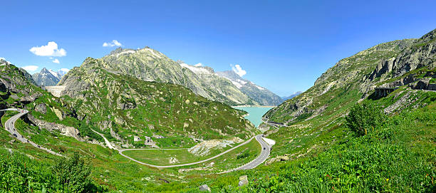 The Grimsel Pass - Switzerland Stitched panorama made of 4 pictures. The Grimsel Pass - Switzerland. grimsel pass photos stock pictures, royalty-free photos & images