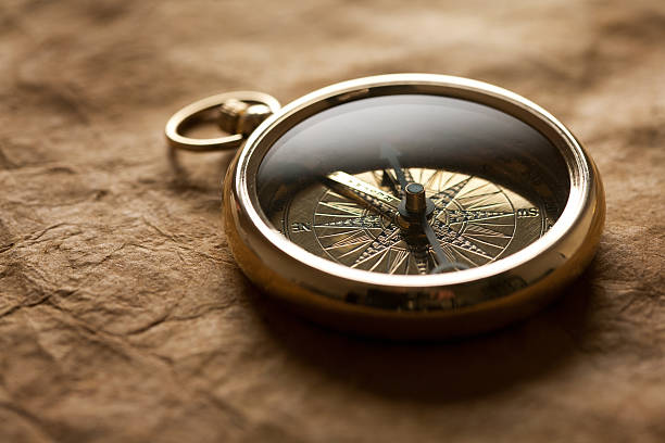 istock Close-up view of compass on vintage paper 471692066