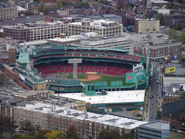 Aerial view picture of Boston including the Fenway Park Stadium