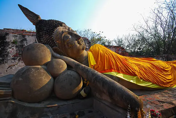 The Big Reclining Buddha at Wat Putthai Sawan Temple, Ayutthaya, Thailand 