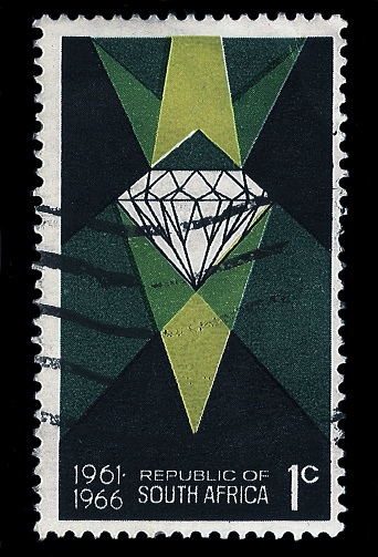 SOUTH AFRICA - CIRCA 1966: A stamp Printed in South Africa shows a diamond as resource, commemorate 5 years of Republic 1961-1966, circa 1966