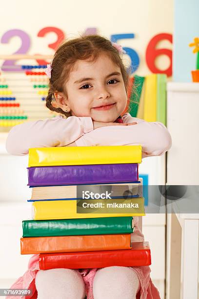 Preschooler Girl With Books Stock Photo - Download Image Now - 4-5 Years, Activity, Alphabet