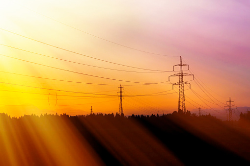 Electrical power lines. Electrical power and energy. Alternative energy