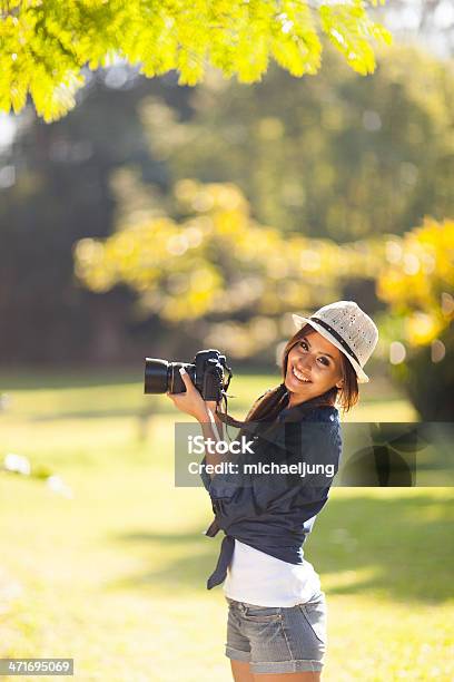 Young Photography Student Take Photos Outdoors Stock Photo - Download Image Now - Adult, Adults Only, Beautiful People