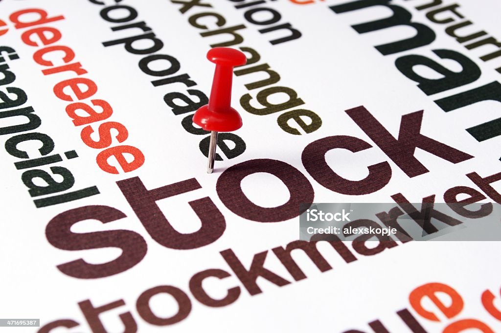 Push pin em stockmarket texto - Foto de stock de Dow Jones Industrial Average royalty-free