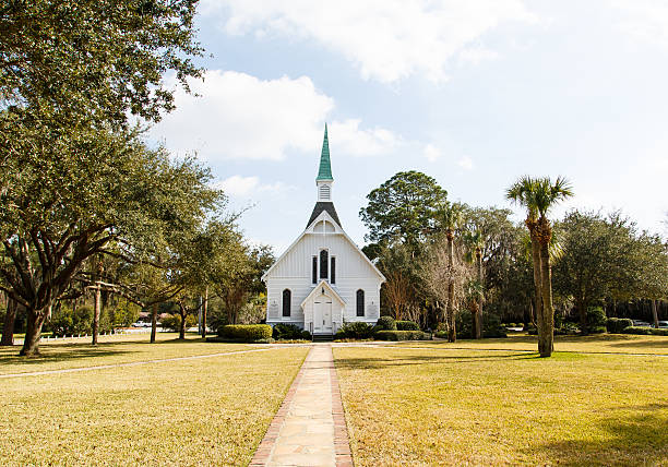 White Church in Winter Park stock photo