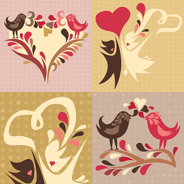 set of 4 love themed illustrations vector art illustration