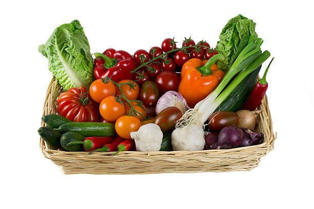 colorful vegetable basket colorful vegetable basket insulated on a white background aromatisch stock pictures, royalty-free photos & images