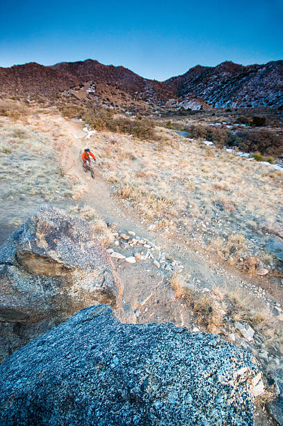 mountainbiken motion - travel destinations journey focus on foreground sonoran desert stock-fotos und bilder