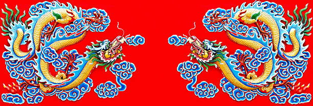 Colorful of twin dragon stock photo