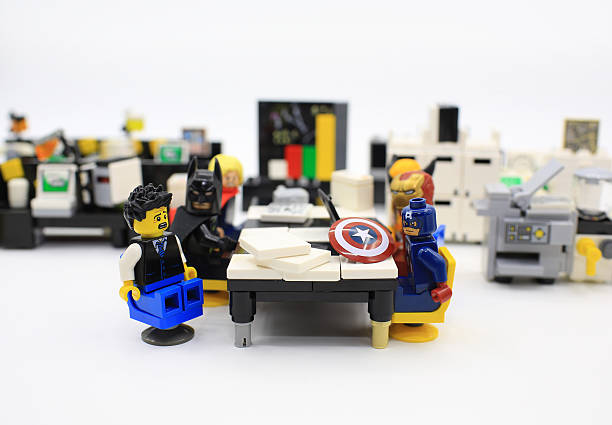 superhero meeting Hong Kong, Сhina - March 28, 2015: Legos are a popular line of plastic construction toys manufactured by The Lego Group in Denmark superman named work stock pictures, royalty-free photos & images