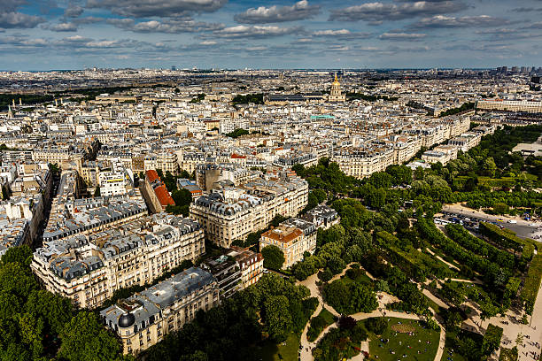 Aerial View on Champ de Mars and Invalides Aerial View on Champ de Mars and Invalides from the Eiffel Tower, Paris, France ecole stock pictures, royalty-free photos & images
