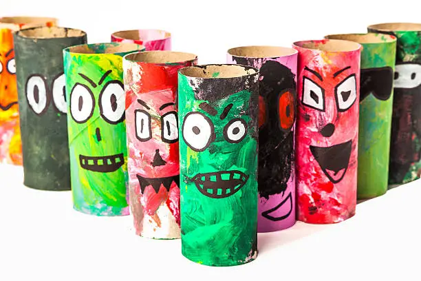 Monsters made with a toilet paper roll