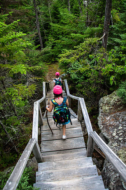 istock Two Young children hiking in forest, Mountain, freedom 471702733