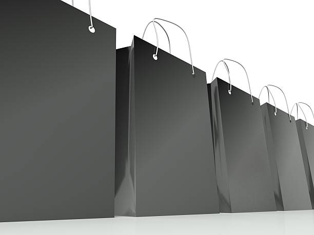 istock Black shopping bags row, background 471703673