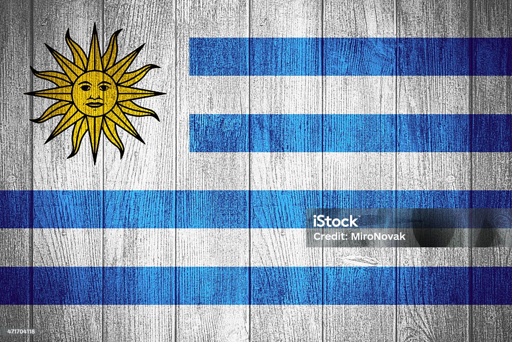 Uruguay flag Uruguay flag or Uruguayan banner on wooden boards background 2015 Stock Photo