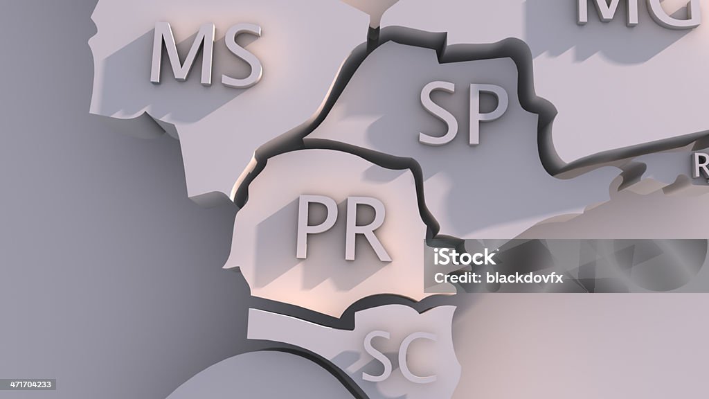 Brazil map with states 3D map of Federative Republic of Brazil with visible regions. Map Stock Photo