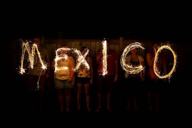 Mexico in sparklers time lapse photography stock photo