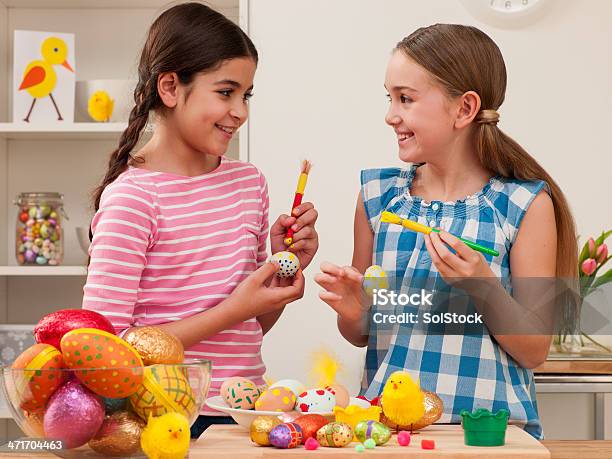 Children Painting Eggs Stock Photo - Download Image Now - Friendship, Animal, Animal Egg