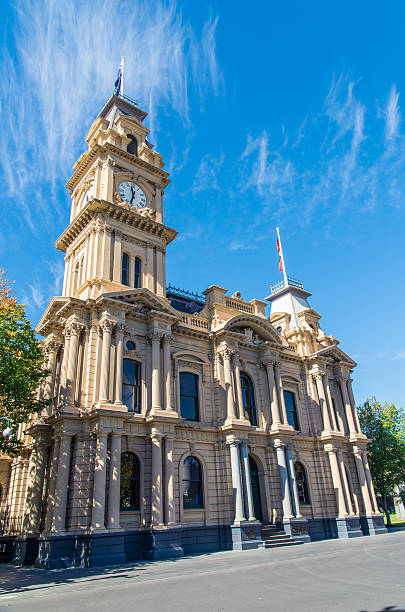Bendigo Town Hall in Australia Bendigo Town Hall in Australia was extensively remodeled between 1878 and 1886. It is an elegant brick building with sandstone plasterwork. bendigo photos stock pictures, royalty-free photos & images