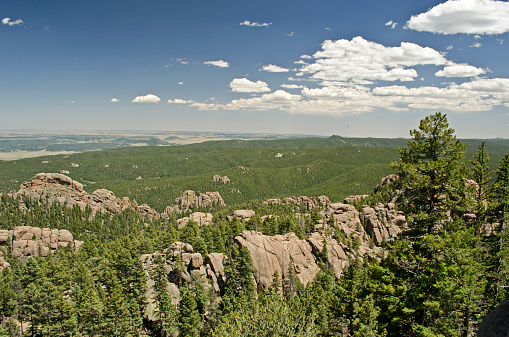 The view over the Colorado Rocky Mountains from the historic fire tower on Devil’s Head Peak
