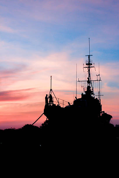 View of the sunset on the battleship