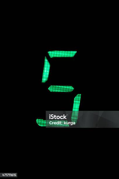 Digital Number Five In Green On Black Background Stock Photo - Download Image Now - Abundance, Alarm Clock, Black Color