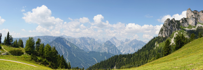 Karwendel Mountains in european alps Rofan region next to Achsensee. (Tirol, Austria). hdr panorama (made of 6 seperate images)