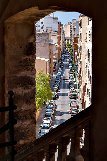 Street View through a window in an old building.