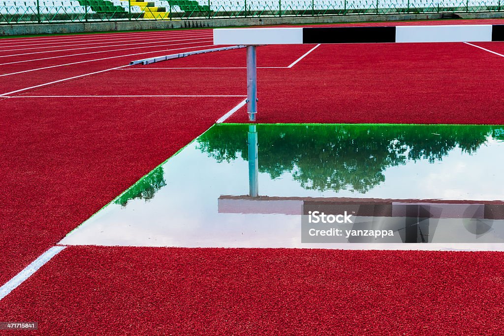 Hurdles Athletic track with hurdle to jump over water Flat - Physical Description Stock Photo