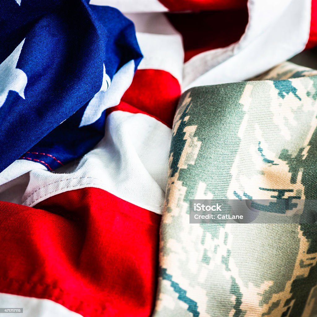 Uniforme militar americana e bandeira americana - Royalty-free Azul Foto de stock
