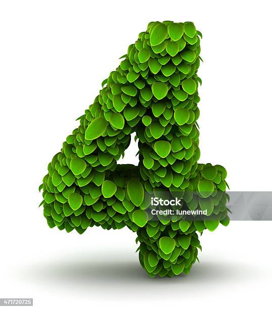 번호4 녹색 나뭇잎 서체가 0명에 대한 스톡 사진 및 기타 이미지 - 0명, 3차원 형태, 4
