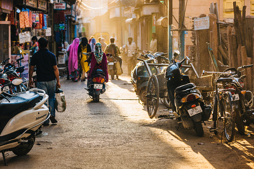 Afternoon in a crowded street of Jodhpur's Blue City.