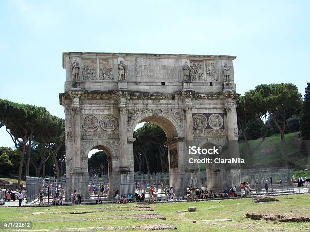 Rome Arch Of Constantine Under Blue Sky Italy Stock Photo - Download Image Now - 2015, Amphitheater, Ancient