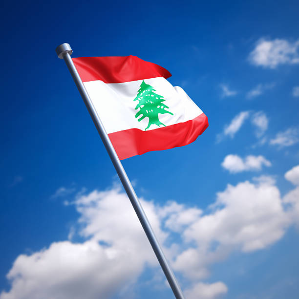Flag of the Lebanese Republic. Shallow depth of field and motion blur 3d render.
