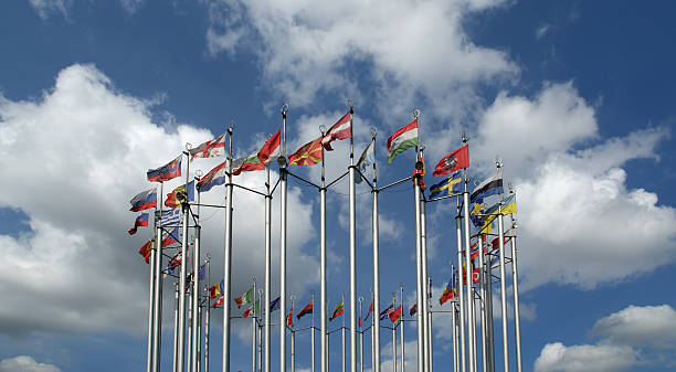 istock Flags of European countries against the sky 471725327