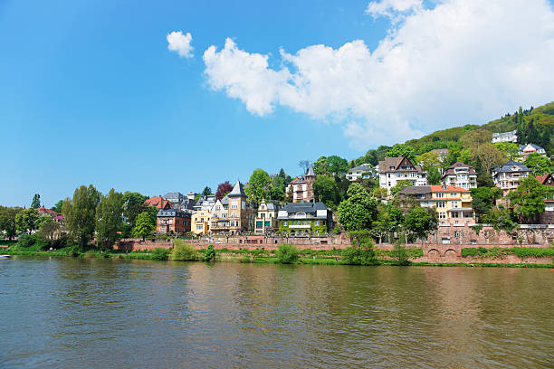 Quay of Neckar river in summer sunshine