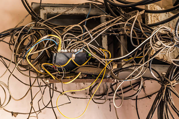 istock Complicated Network of wires and cables in a old building 471726346