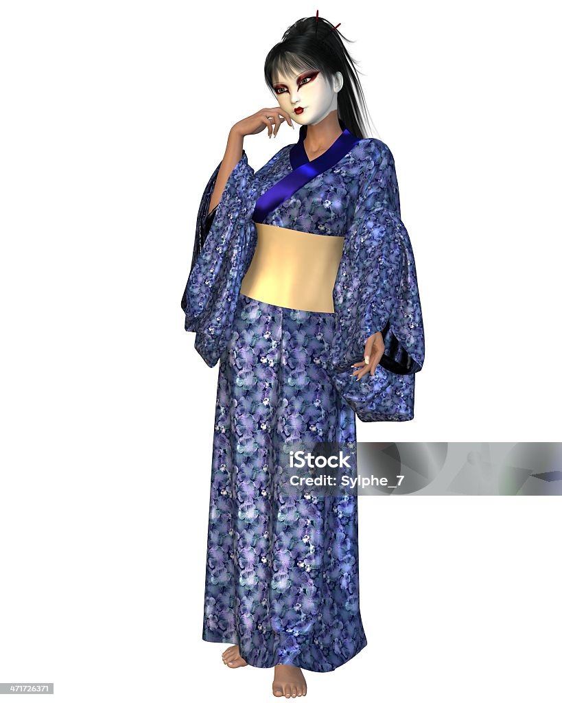 Гейша в голубой цветок в стиле кимоно - Стоковые фото Азиатского и индийского происхождения роялти-фри