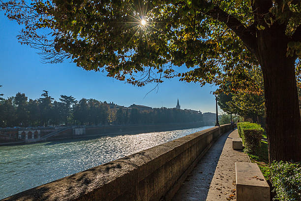 Adige riverbank in Verona old town. Italy.
