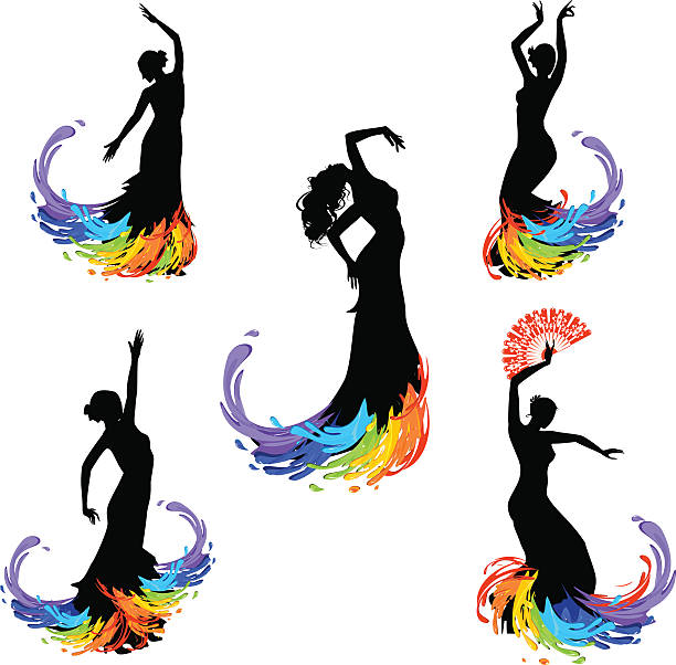 Five silhouettes of dancer Five silhouettes of dancer belly dancing stock illustrations