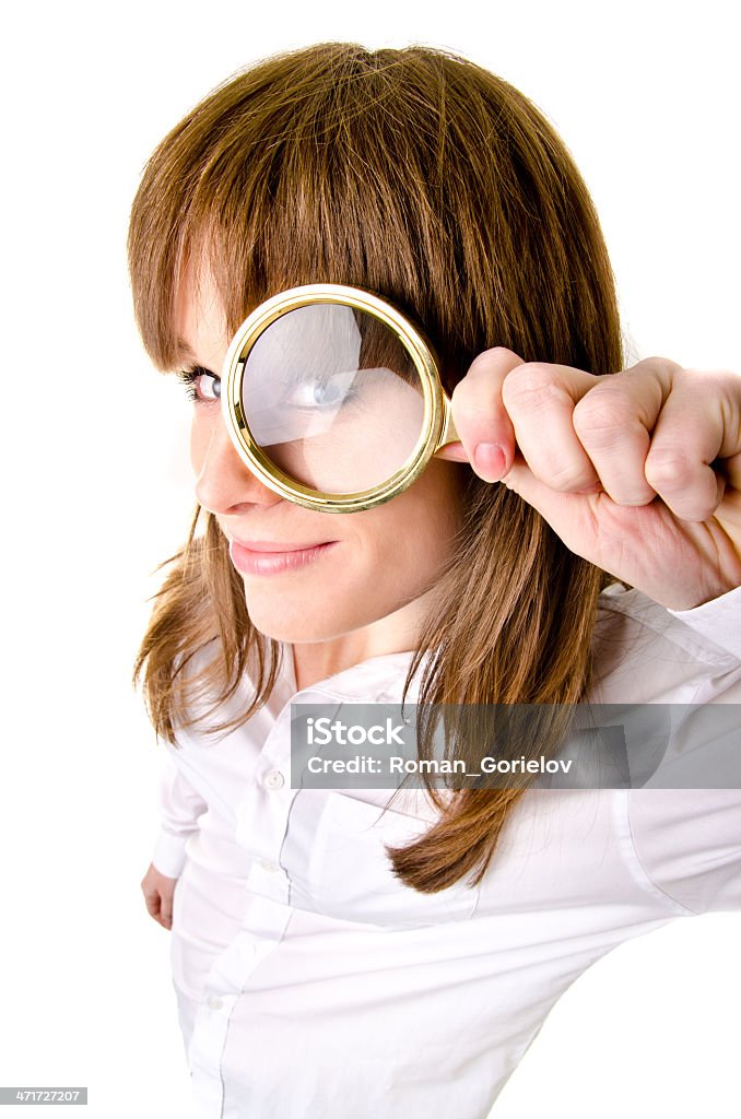Frau mit Lupe - Lizenzfrei Auge Stock-Foto
