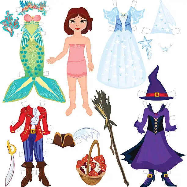 Vector illustration of Paper doll with costumes