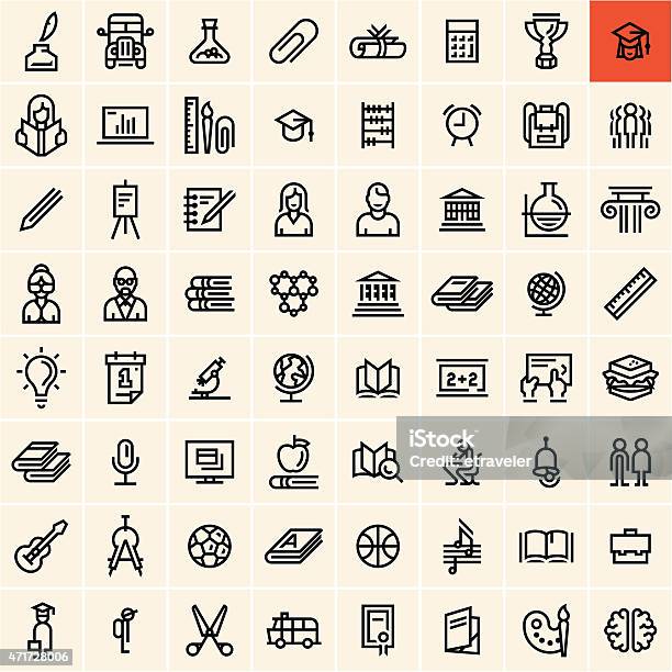 A Set Of Education Icons With A Highlighted Graduation Icon Stock Illustration - Download Image Now