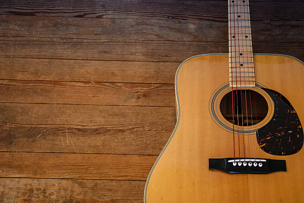 istock Acoustic Guitar on Wood Background 471728028