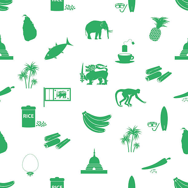 sri-lanka land symbole nahtlose grünem muster eps10 - pineapple plantation stock-grafiken, -clipart, -cartoons und -symbole