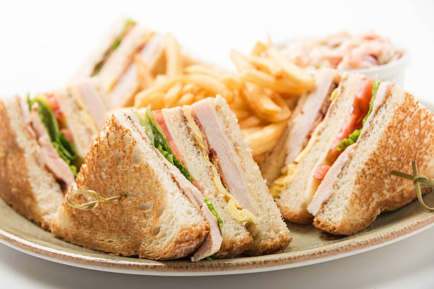 club sandwich - club sandwich sandwich french fries turkey foto e immagini stock