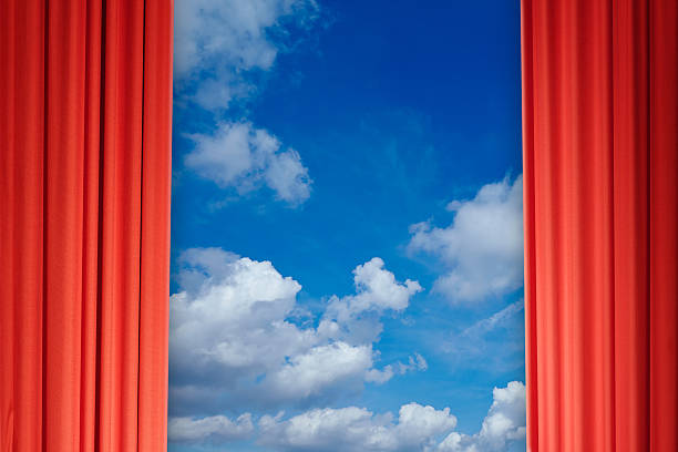 istock Red Curtain and blue sky 471732405